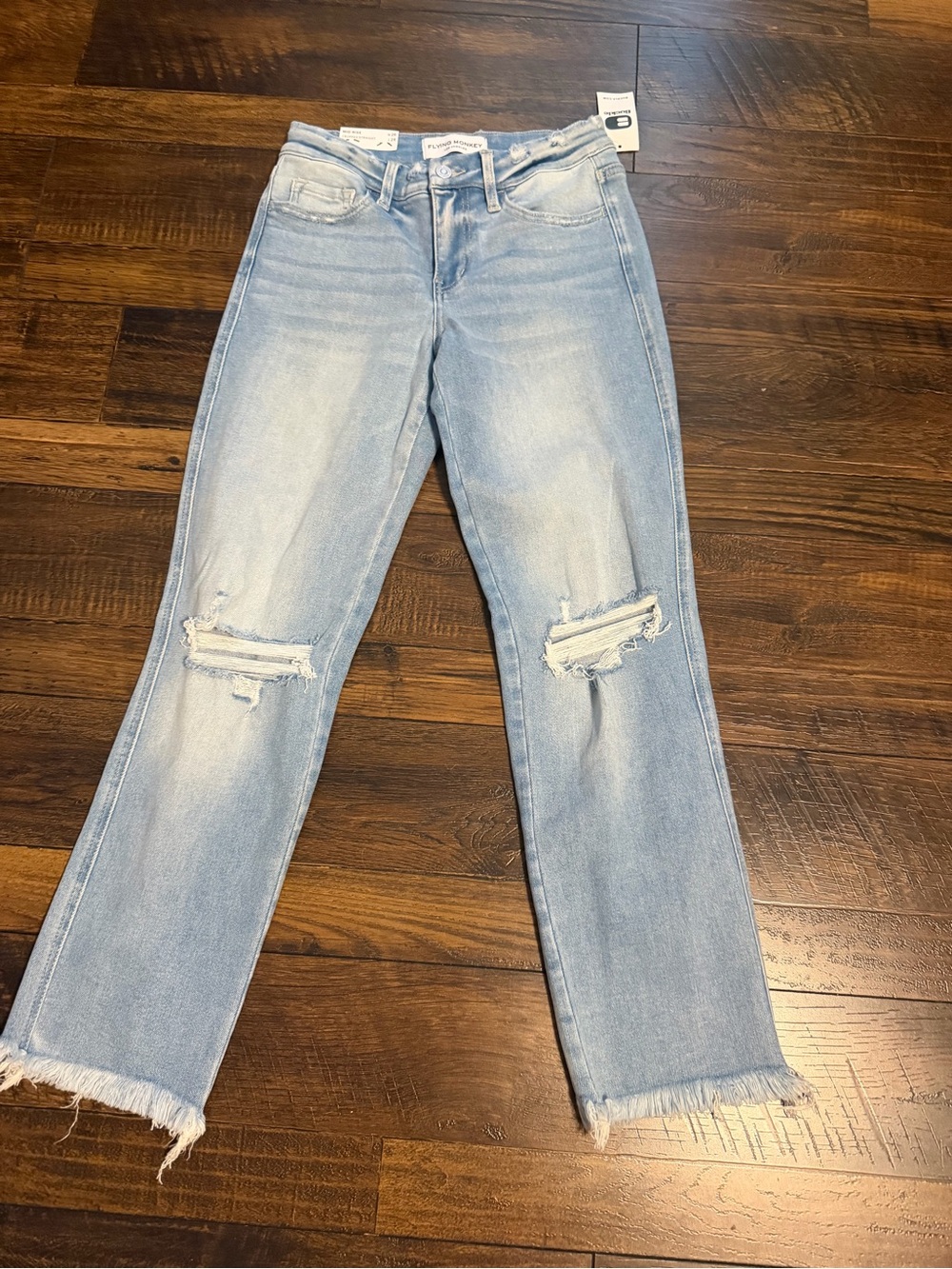 Flying Monkey Light Blue Straight Leg Distressed Jeans